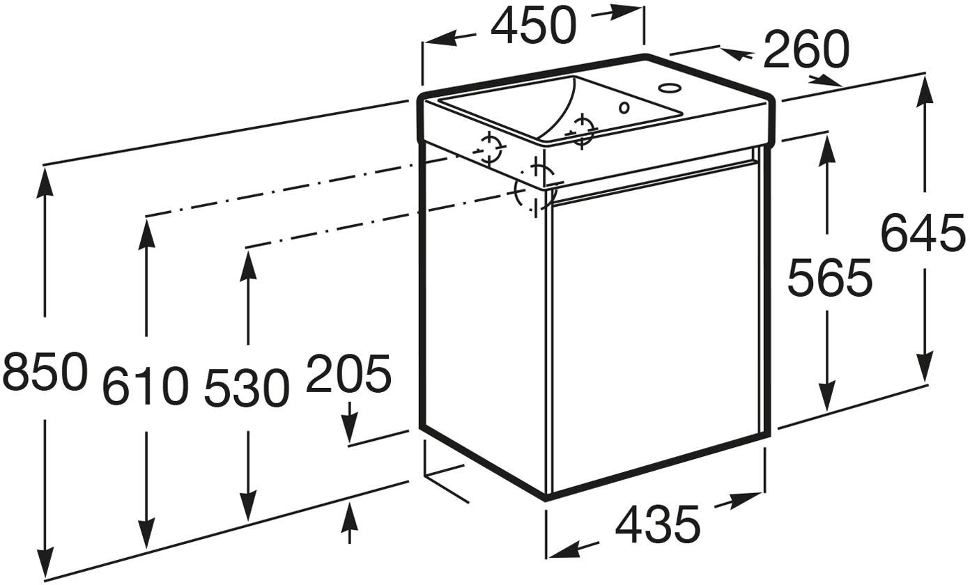 Roca Ona Waschtischunterbau 45 cm mit 1 Tür, Anschlag rechts