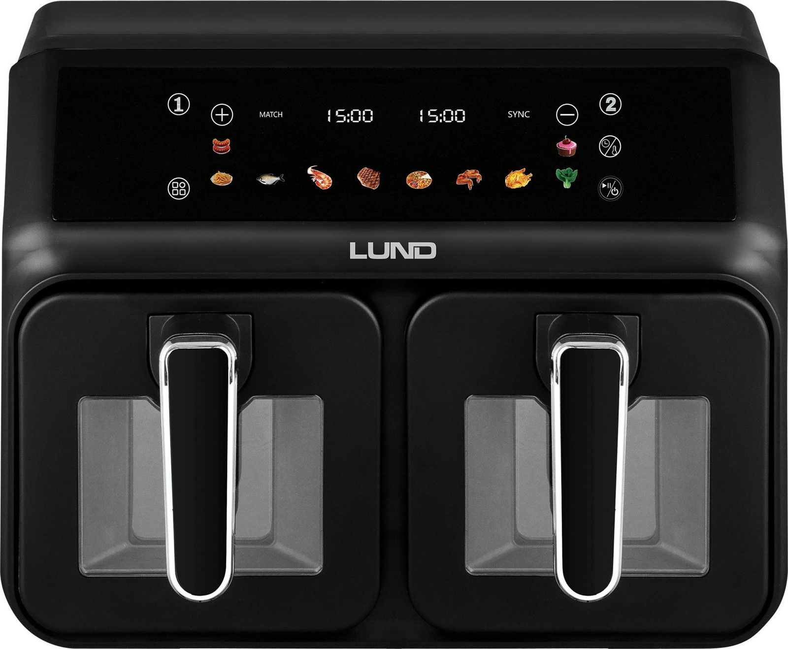LUND Friteuse zonder boter, 2200W, 4 liter + 4 liter, zwart