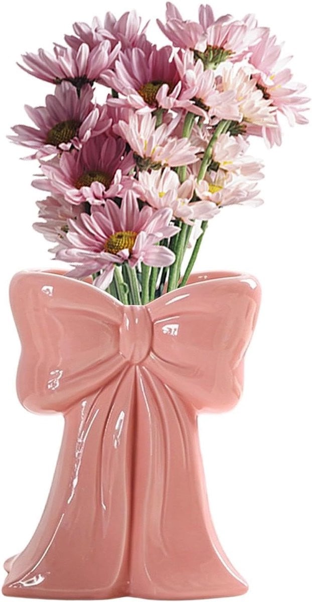 Decoratieve Keramische Boogvaas voor Bloemen Schikken - Roze - H 17 x B 14 x D 9 cm