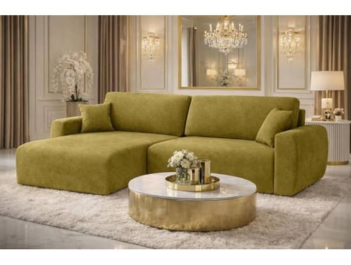 Kaiser Möbel Ecksofa mit Schlaffunktion und Bettkasten Ariel L – L-Form, Veloursstoff Salvador, Schlafsofa mit Liegefläche 200x140 cm, Modernes Wohnzimmersofa (Veluros-Salvador, Olive, Links)