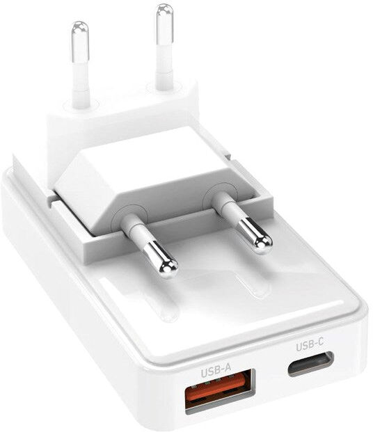 SBS - 20W - Flexi Foldbar Vægoplader - 1x USB-A & 1x USB-C - Hvid
