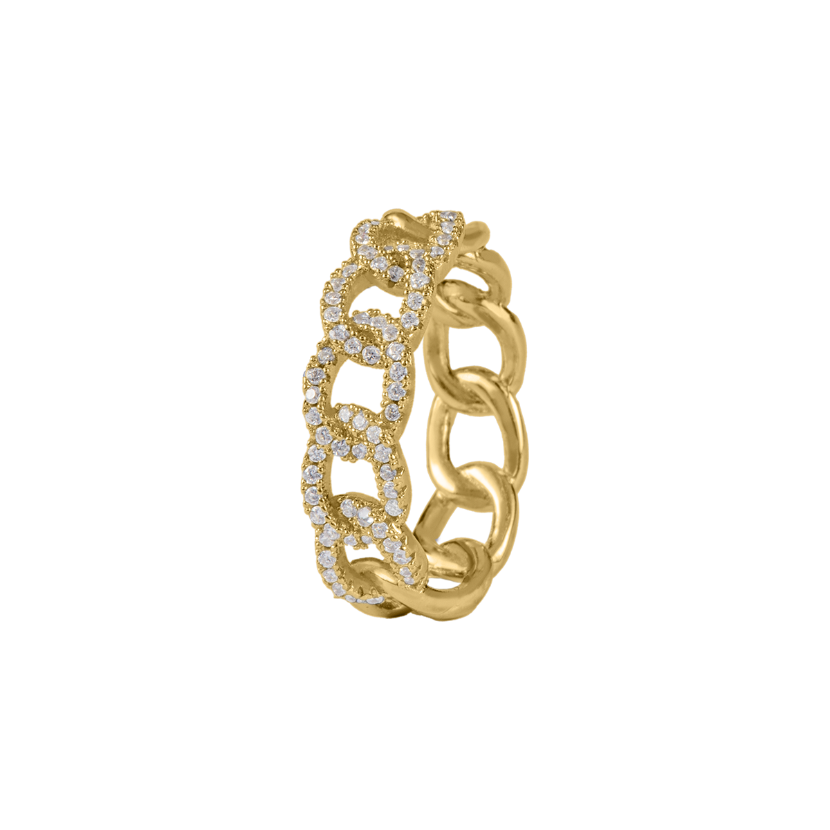 Jacques Lemans Panzer Ring Sterlingsilber vergoldet mit Zirkonia