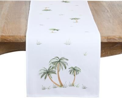 Saro "Palm Paradise Linen Blend Table Runner - Tropical Coastal Dining, Resort-Inspired Tablescapes, and Summer Entertaining - 16""x68"""