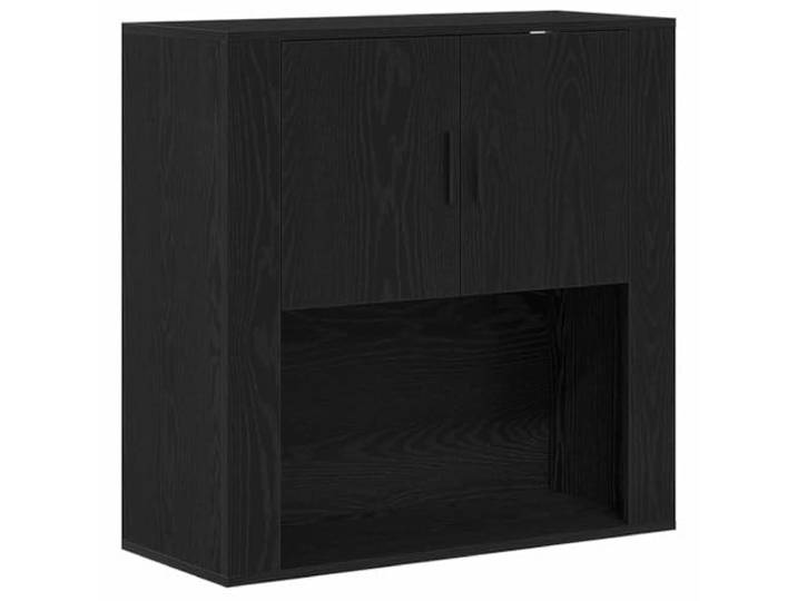 Wandschrank Schwarz Eiche mit Ablage und Tür 80 x 33 x 80 cm Spanplatte, Drehtüren, Stangengriff, Wandmontage, für Wohn- und Esszimmer