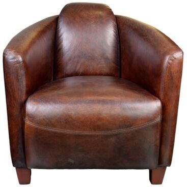 Klair Living "Accent Chair, Top-Grain Leather Upholstery, Solid Birch Frame, Dark Brown - 33.00""D x 29.50""W x 29.50""H"