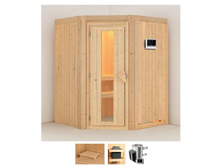 Sauna KARIBU Nanna , beige (naturbelassen), Saunaofen, externe Steuerung, 3,6 kW, Saunen, Sauna, Ofen 3,6 kW externe Strg.easy