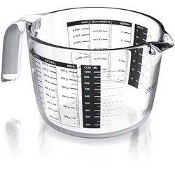 Arendo Messbecher Glasbehälter 1000 ml, Küchenbehälter aus Borosilikatglas, Glas, Messkrug hitzebeständig, präzise Skala, für Küche, Schule