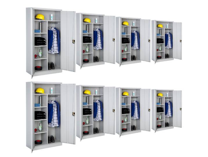 Lot de 8 Vestiaires métallique comprenant 6 casiers et 1 penderie intégrée 180x90x40cm - gris