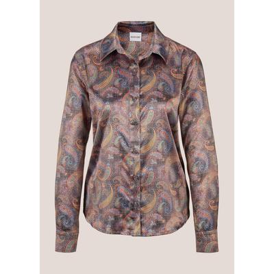 Langarmbluse MADELEINE "Bluse Satinbluse mit Knopfmanschetten", Damen, Gr. 40, beige (taupe, multicolor), Obermaterial: 97% Polyester PES. 3% Elasthan EL., Modern, normal, Blusen