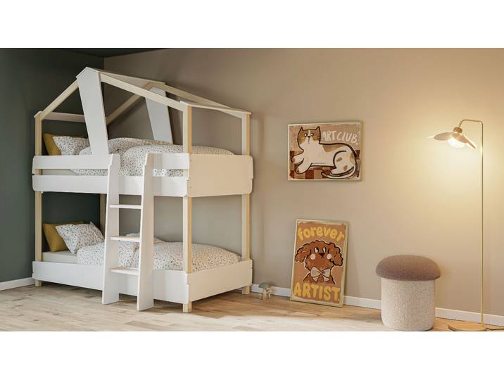 Kinderbett DEMEYERE GROUP Timber , weiss (samtweiß, eiche), B:112cm H:214cm L:206cm, Betten, Kinderbett, Etagenbett 90x200