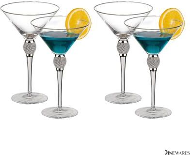 Dinewares Premium Clear Stem Crystal Martini Glasses with Rim and Diamond-like Rhinestones, Elegant 10oz Glassware Set for Cosmopolitan