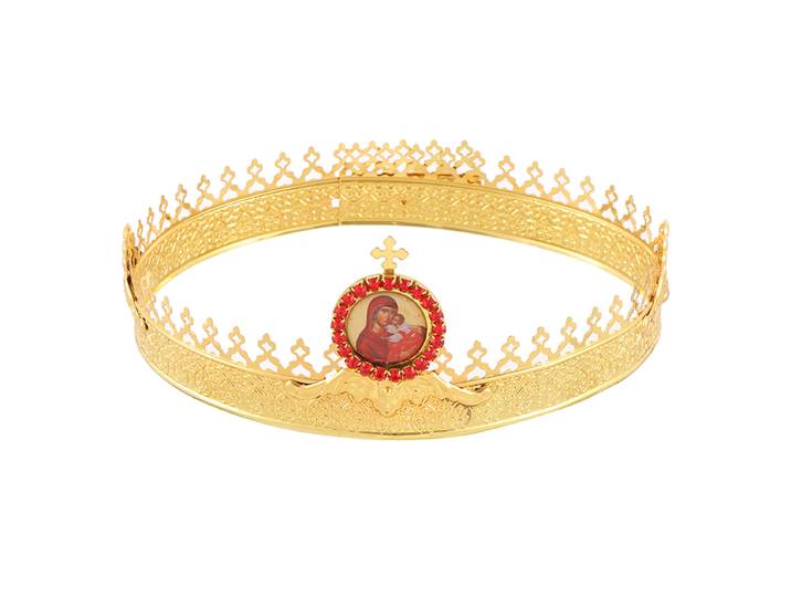 Couronne de mariage orthodoxe plaquée or avec icône de la Vierge Marie pour la liturgie de l'église, cérémonie de mariage, cadeau religieux chrétien