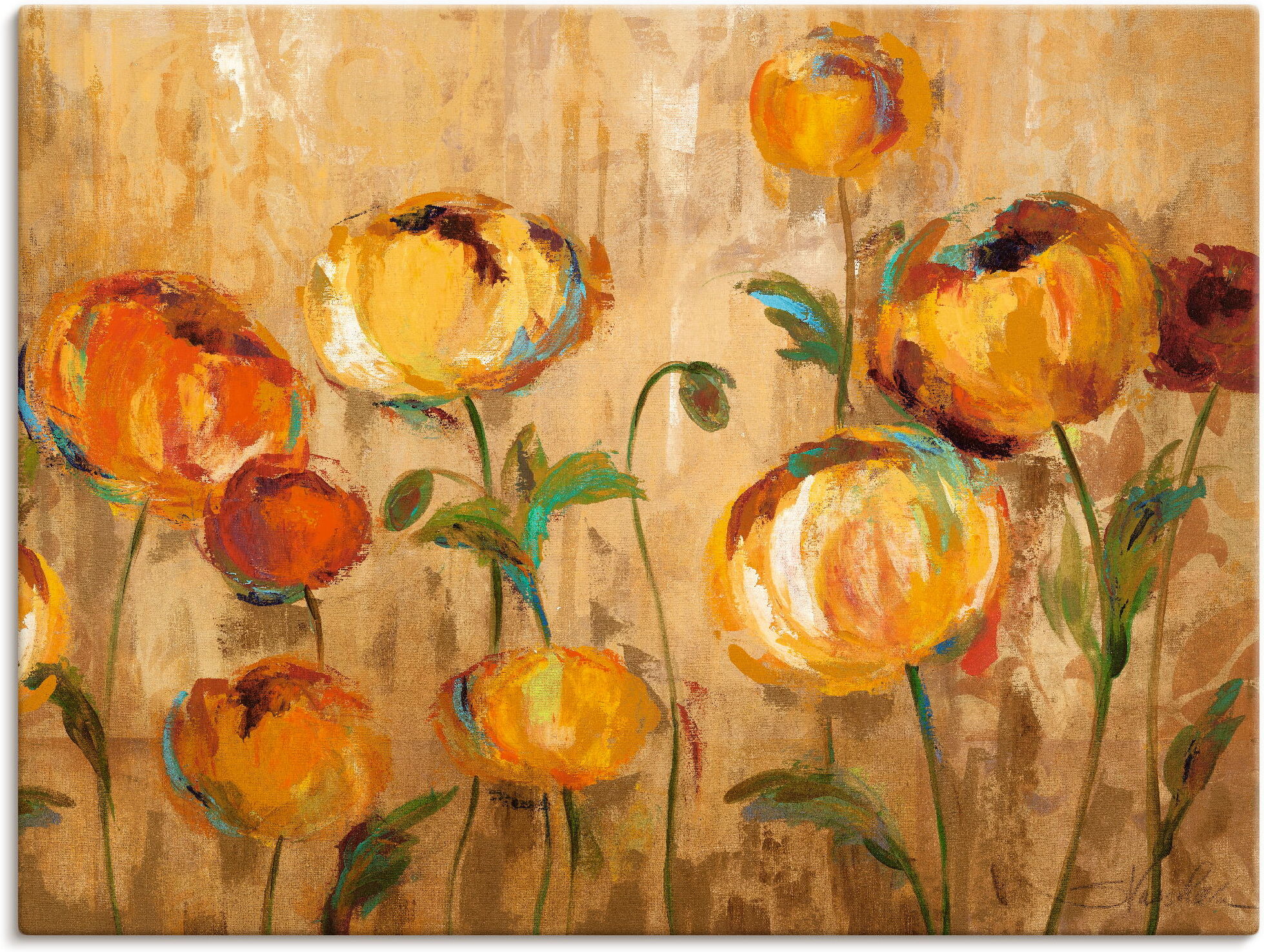 Wandbild ARTLAND "Freudige Ranunkel", orange (farbe bild(er): orange), B:120cm H:90cm, Bilder, Wandbild, als Leinwandbild, Poster in verschied. Grössen farbe bild(er): orange B/H/T: 120cm x 90cm, Leinwandbild Blumen Querformat, 1 Stk.