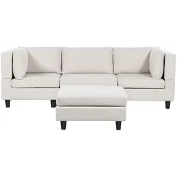 3-SITZER-SOFA Leinenoptik hellbeige mit Ottomane Unstad