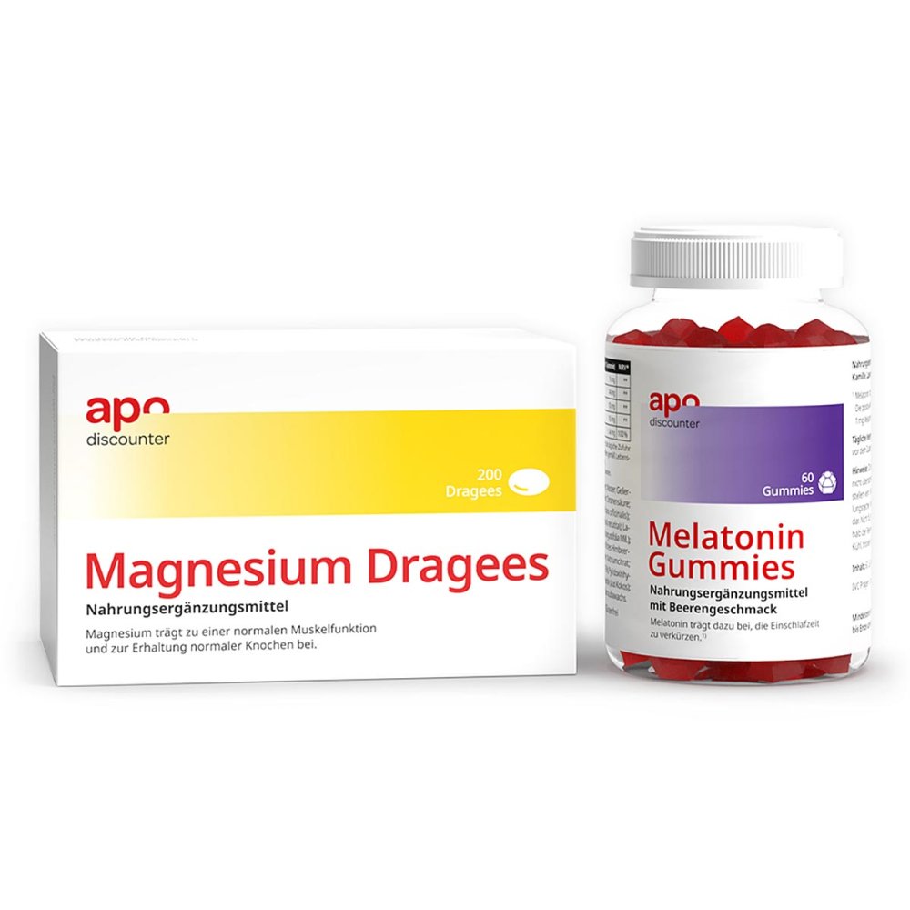 Schlaf Sparset – Magnesium Dragees 40 mg + Melatonin Gummies 08107030
