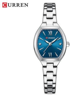 Youfap Market Women's Elastic Band Retro Quartz Watch, Fashionable Barrel Shaped Elegant Design silver Blue