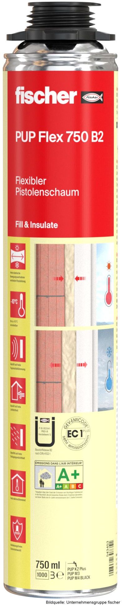fischerwerke fischer Flexibler Pistolenschaum PUP Flex, B2-Qualität, 750 ml
