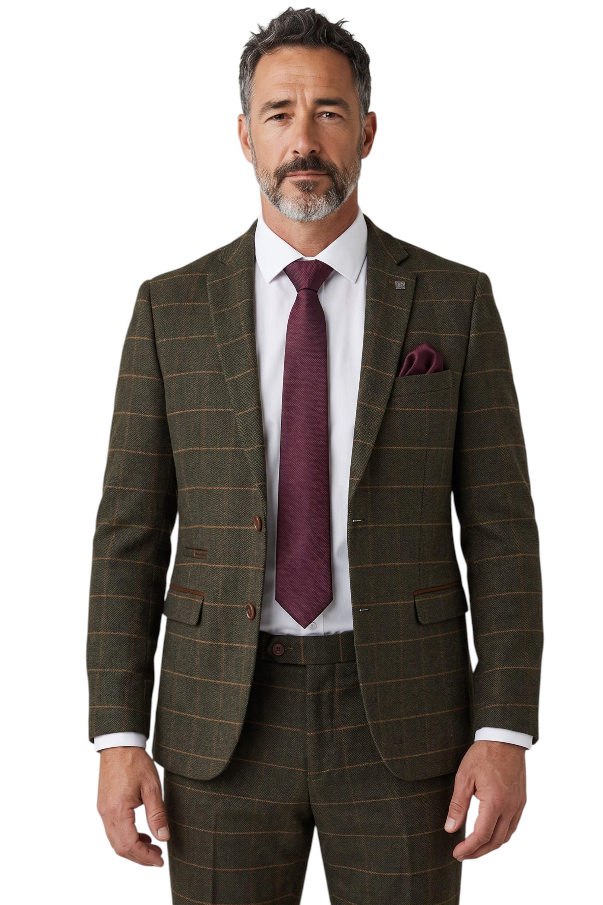 Grüner Tweed-Blazer für Herren mit Fischgrätmuster und Karomuster - Harris