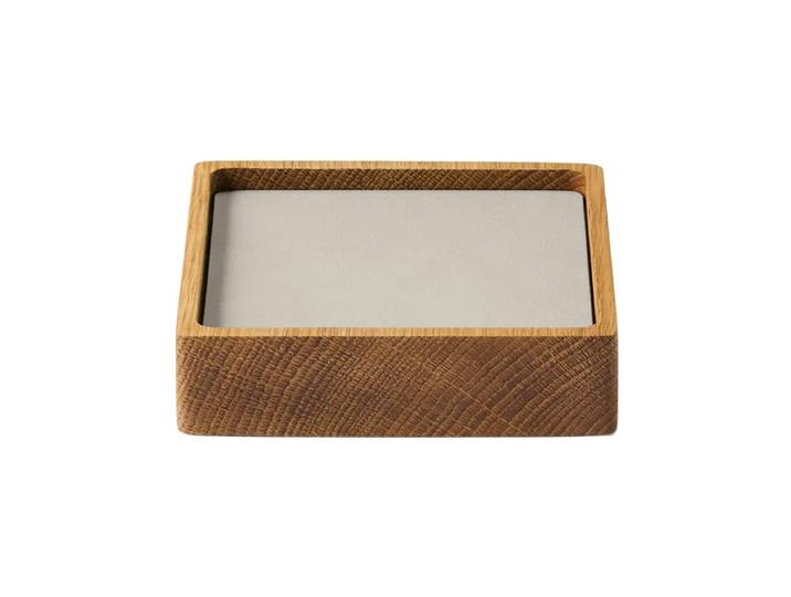 LIND DNA Set de dessous de verre Wood Box Nature-chêne, carré, S, Nupo oyster white, 9 pièces