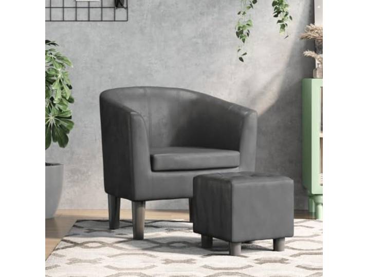 SKTQYQO Moderner Sessel mit Fußstütze, grau, aus langlebigem Kunstleder, für Wohnzimmer, eleganter Cabriosessel mit stabiler Holzstruktur, bequem zum Entspannen