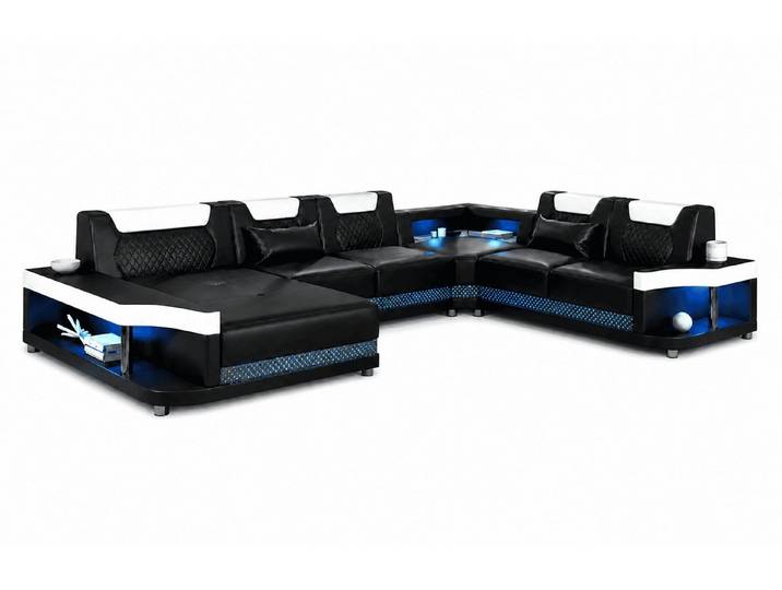 JVmoebel Wohnlandschaft Moderne U-Form Wohnlandschaft Schwarz mit LED Sofa Set