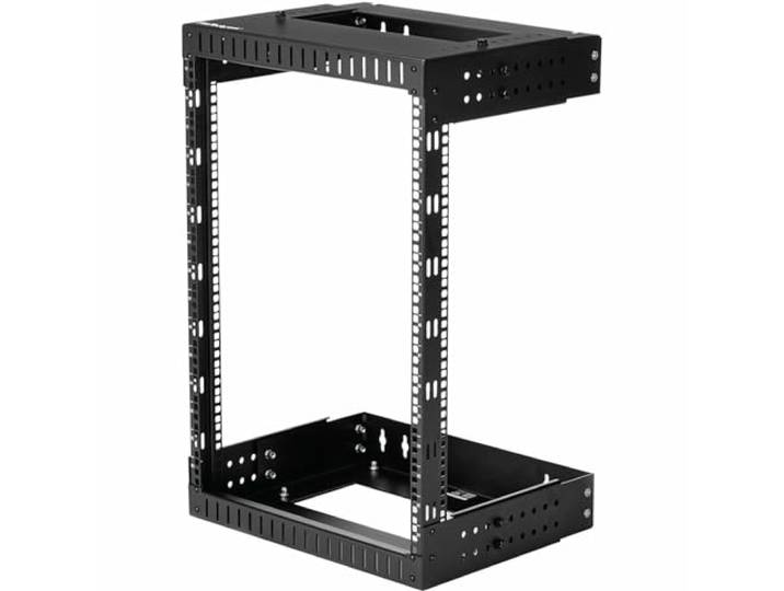 StarTech.com 2 Post 15U Heavy-Duty Wandmonteerbare Server Rack, 19 Open Frame Netwerk Rack met Verstelbare Diepte, Data Rack voor IT/AV/Patchpaneel/Computer Apparatuur (RK15WALLOA)