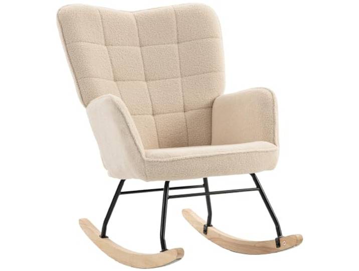 HOMCOM Schaukelstuhl mit Lammfellimitat Armlehne bis 120kg Beige
