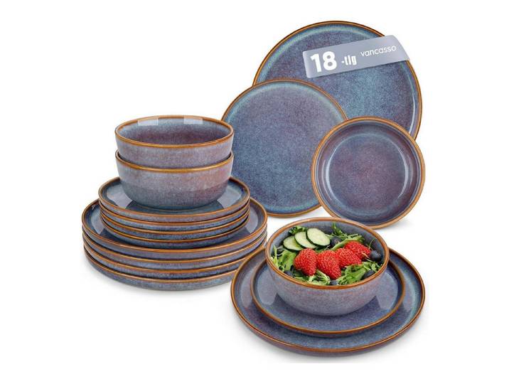 LuxusKollektion Tafelservice Geschirrset 6 Personen Steingut Geschirrset 18tlg. Lavendelblau