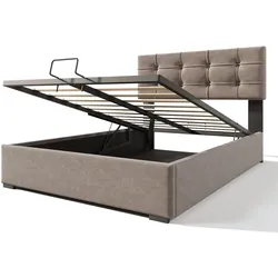 Polsterbett 90x200 cm höhenverstellbares Kopfteil Stauraum Lattenrost Samt Massivholz Metall modern ergonomisch komfortabel hellgrau