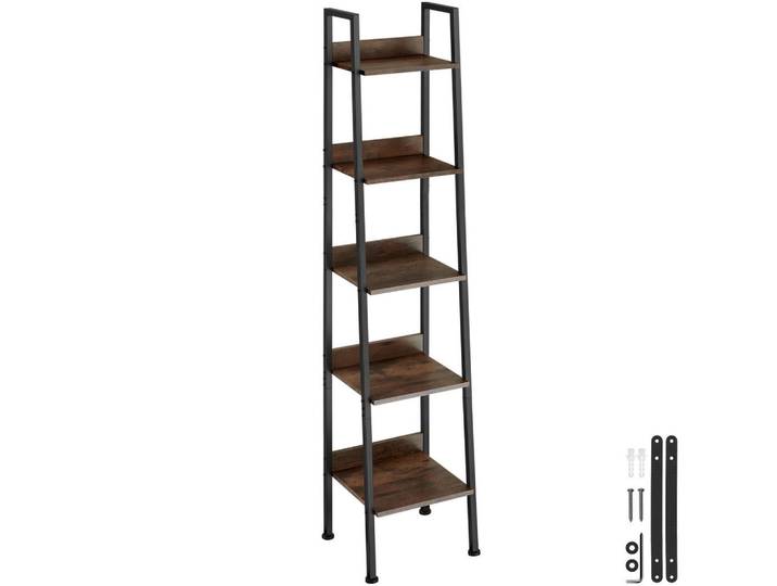 tectake Leiterregal Folkestone, inklusive Kippschutz, 35,5 x 31,5 x 170,5 cm, Industrial Holz dunkel, rustikal, Rostfarben, Beton Optik, Rechteckig, 31.5x170.5x35.5 cm, Wohnzimmer, Regale, Bücherregale