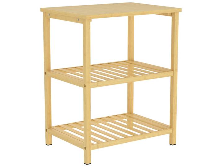 Homcom Beistelltisch Bambus Naturholz, Naturfarben, Bambusholz, Echtholz,Bambus, 2 Fächer, Rechteckig, eckig, 30x50.5x40.6 cm, Wohnzimmer, Wohnzimmertische, Beistelltisch