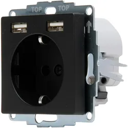 Kopp 296250082 ATHENIS - Unterputz-Schutzkontakt Steckdose, 2 USB-Ladebuchsen, Farbe: schwarz matt