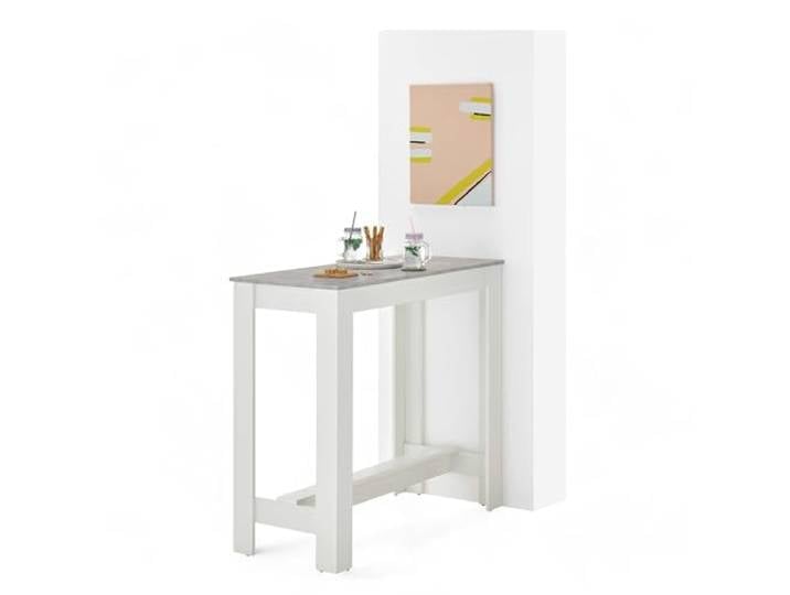 MODESTO Bartisch Beton Optik/Weiß Stehtisch für Küche & Esszimmer, Theke 115 x 103 x 50 cm, Hochtisch als Theke, Stehtisch oder Raumteiler nutzbar, platzsparend, pflegeleicht, stabil