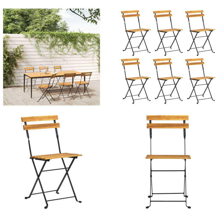 vidaXL Klappbare Gartenstühle 6 Stk. Stahl und Massivholz Akazie - Gartenstuhl - Gartenstühle - Stuhl - Essstuhl