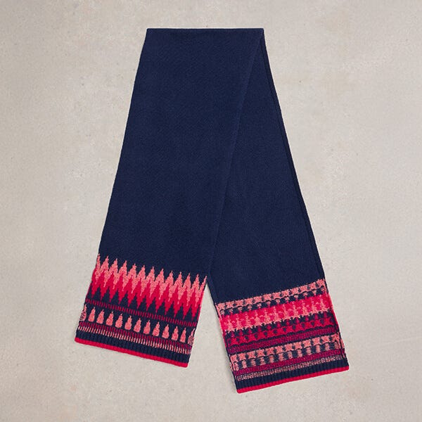 White Stuff Fairisle Knitted Scarf Navy Multi