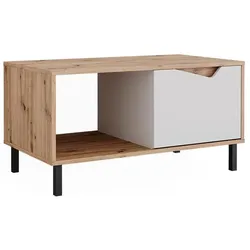 Vicco, Couchtisch + Beistelltisch, Couchtisch Marelle, Weiss/Artisan, 90 x 50 cm mit 1 Tür (90 x 90 x 47 cm)