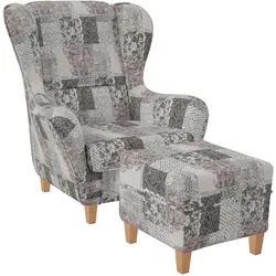 Supellex Sofia Ohrensessel mit Hocker   Design Jakarta Perlweiß Rosig