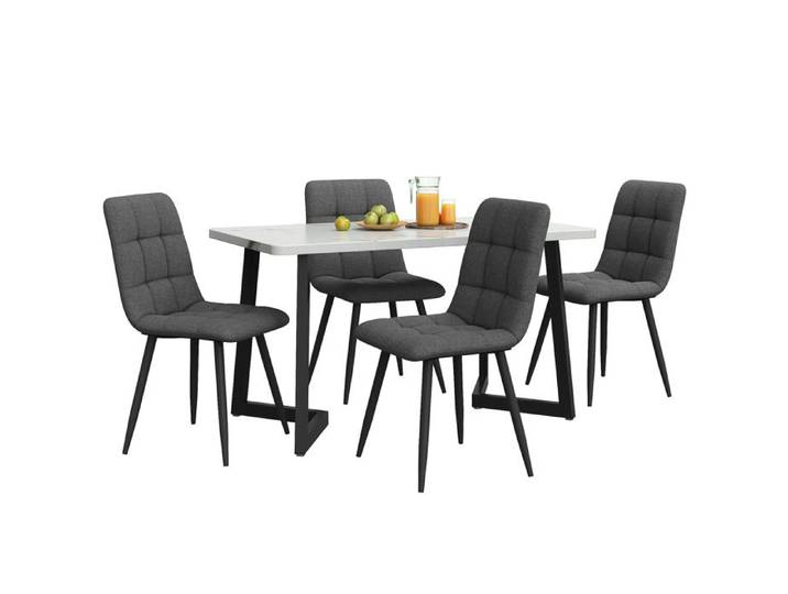 Table de cuisine moderne 117cm avec 4 chaises gris foncé en lin pieds noirs ensemble complet