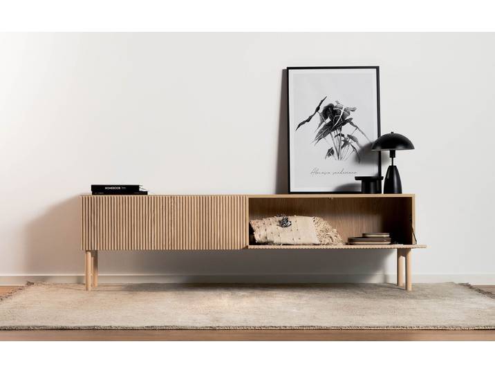 Meuble TV Nolie Façade : MDF panneau de fibres à densité moyenne revêtu Caisson : panneau de particules revêtu Marron/Imitation chêne 176 x 51