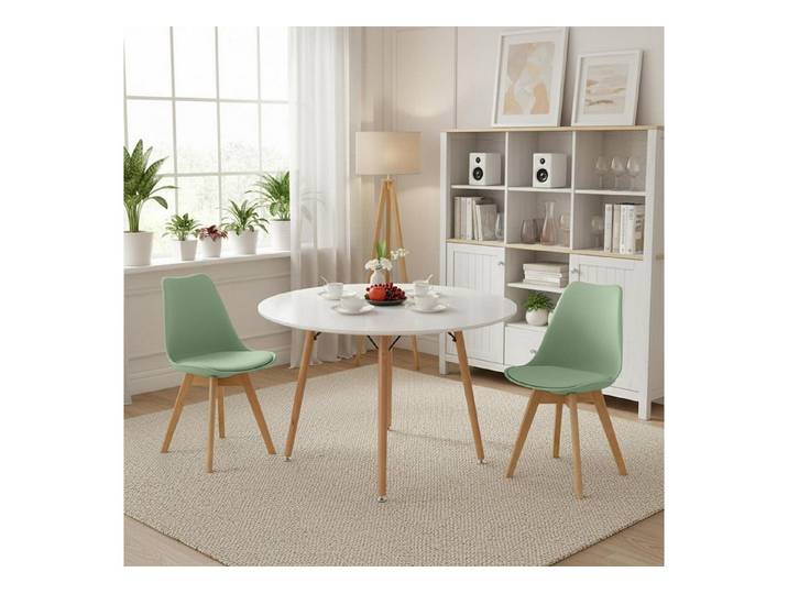LuxusKollektion Esstisch Esstisch Essgruppe 120CM-Esstisch Weiß 2 Eiscreme-grün Buche Stühle (1-St)