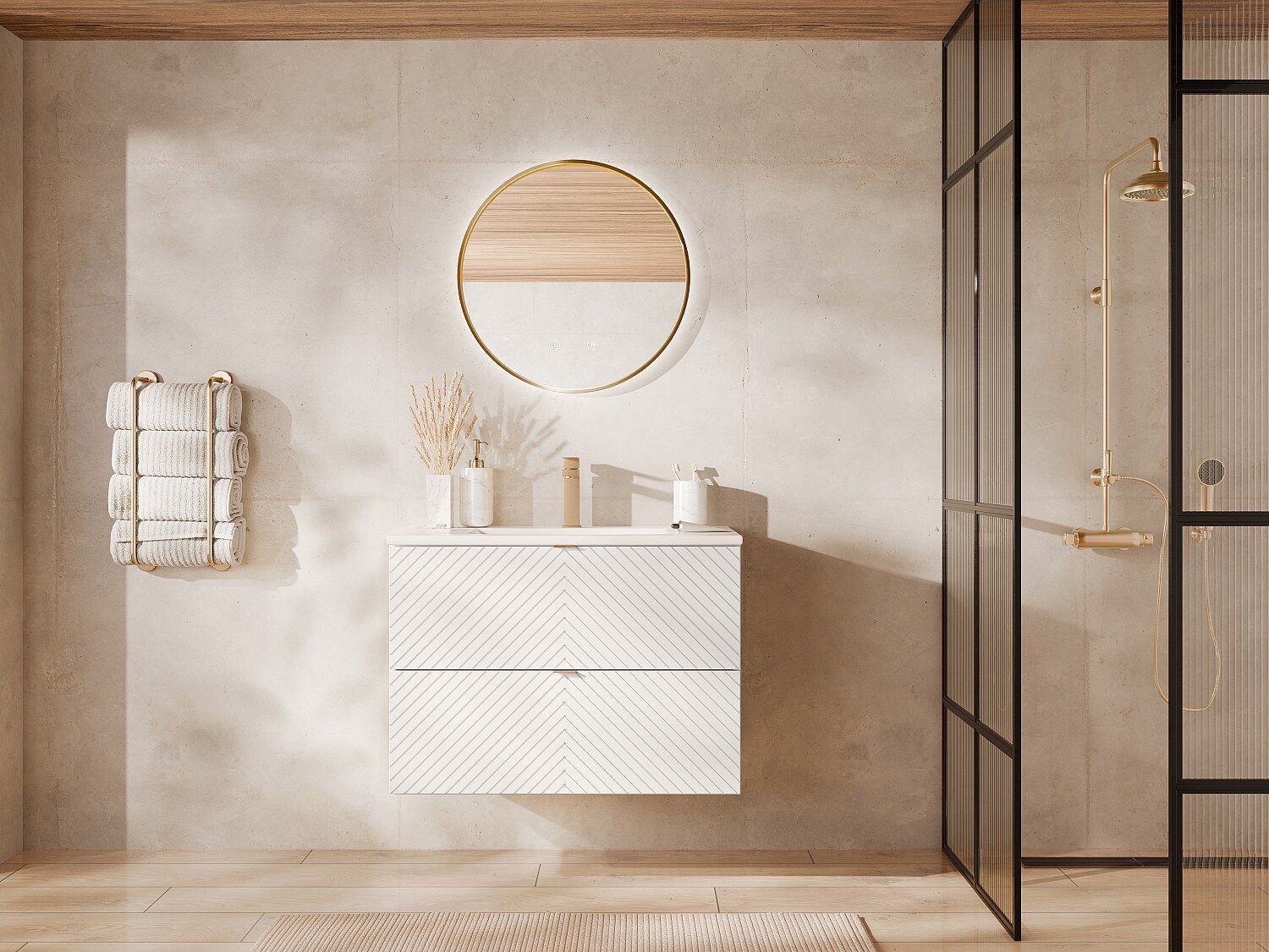 Unique Mueble bajo lavabo suspendido en espiga - Blanco - 80 cm - DORIONI