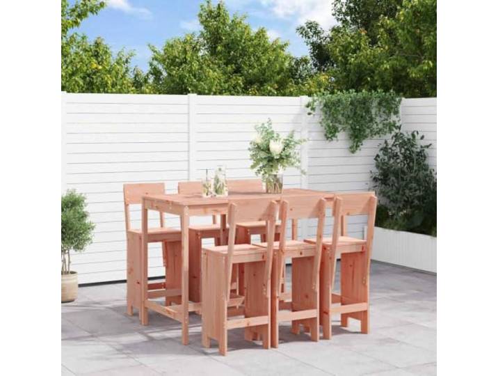 WDGJJFECNMUEHI Bois de Douglas massif Ensemble bar extérieur 7 Pieces brun Ensemble de bar de jardin 7 pieces bois massif douglas table haute et 6 tabourets exterieur avec repose-pieds pour terrasse