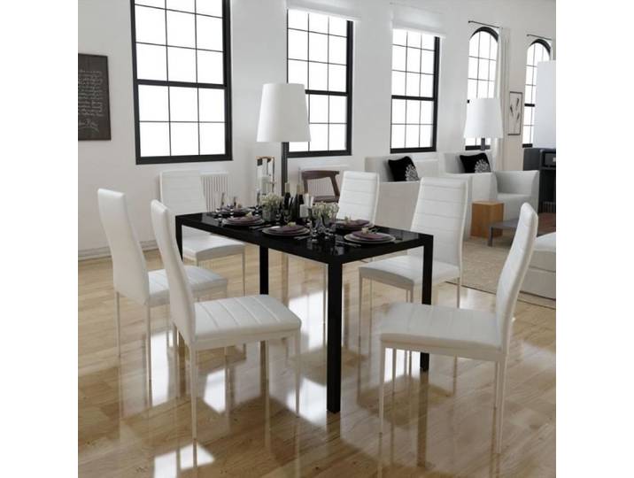 Ensemble de table à manger 7 pièces noir et blanc - - P80 - Contemporain