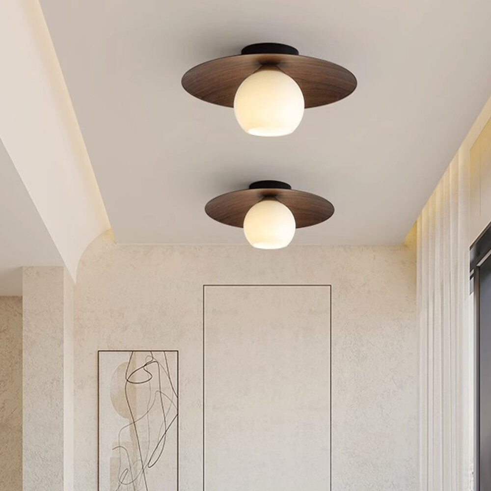 George Oliver Glass and Frosted Glass Semi Flush Mount Walnut