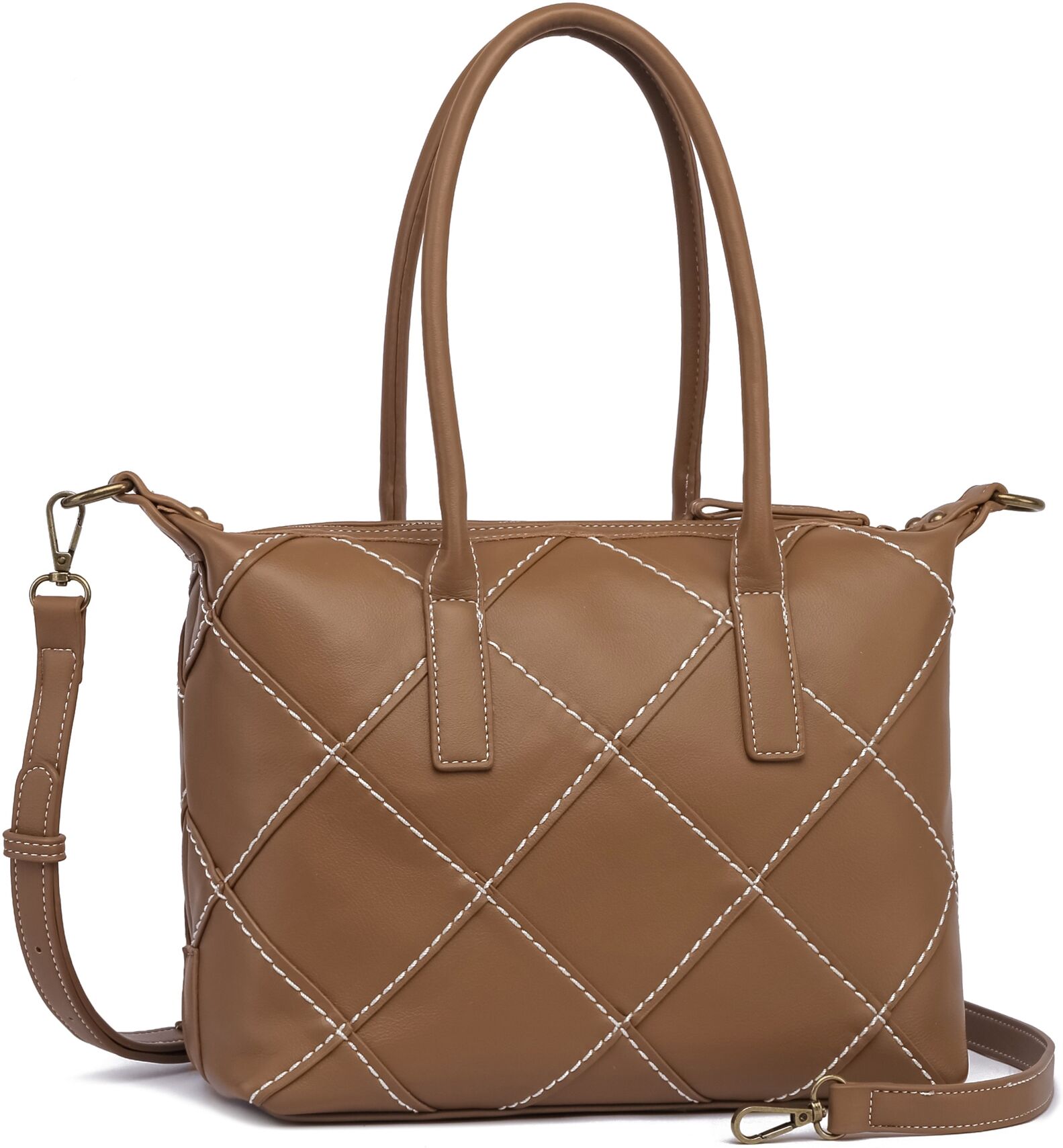 Schultertasche "Patches", Damen, Gr. B/H/T: 33cm x 25cm x 10cm onesize, braun, Polyurethan (PU), COLLEZIONE ALESSANDRO, Taschen Schultertasche, handwerklich gefertigt mit Kontrastnaht