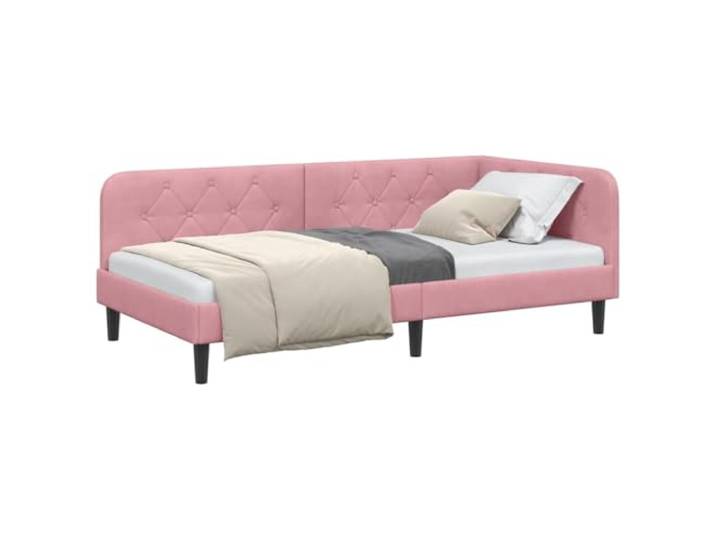 KTHLBRH Eckbett Rosa Samt 100 x 200 cm Armlehne wendbar, platzsparendes Design, umwandelbar in ein Sofa, Holzrahmen