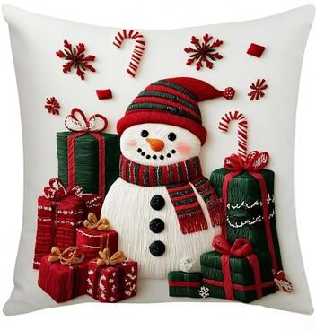 Multicon Wholesale Hub Snowman Print Linen Plush Throw Pillowcase Christmas Happy New Year Decor c