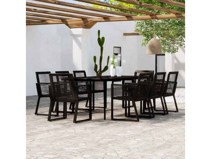 Ensemble table et chaises noir résine mobilier de jardin 9 pièces terrasse balcon patio