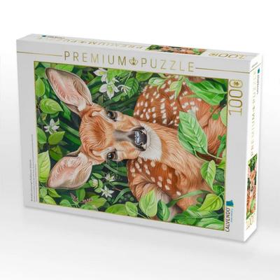 CALVENDO Puzzle Illustration eines jungen Rehkitzes am Waldrand | 1000 Teile Lege-Größe 64x48cm Foto-Puzzle für glückliche Stunden