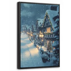 LEINWAND Bilder mit Rahmen - Weihnachtsdorf - Weihnachten - Schnee - Winter - 20x30